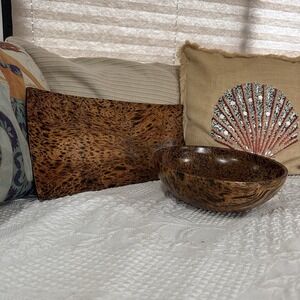 Authentic Kitchen Mango Wood Collection 9" Bowl & Rectangle Serving Platter 16x8